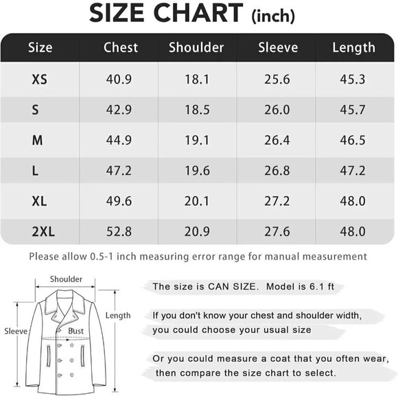 Aptro Men's Wool Trench Coat  Winter Fleece Business Jacket Overcoat With Scarf - Picture 6 of 7